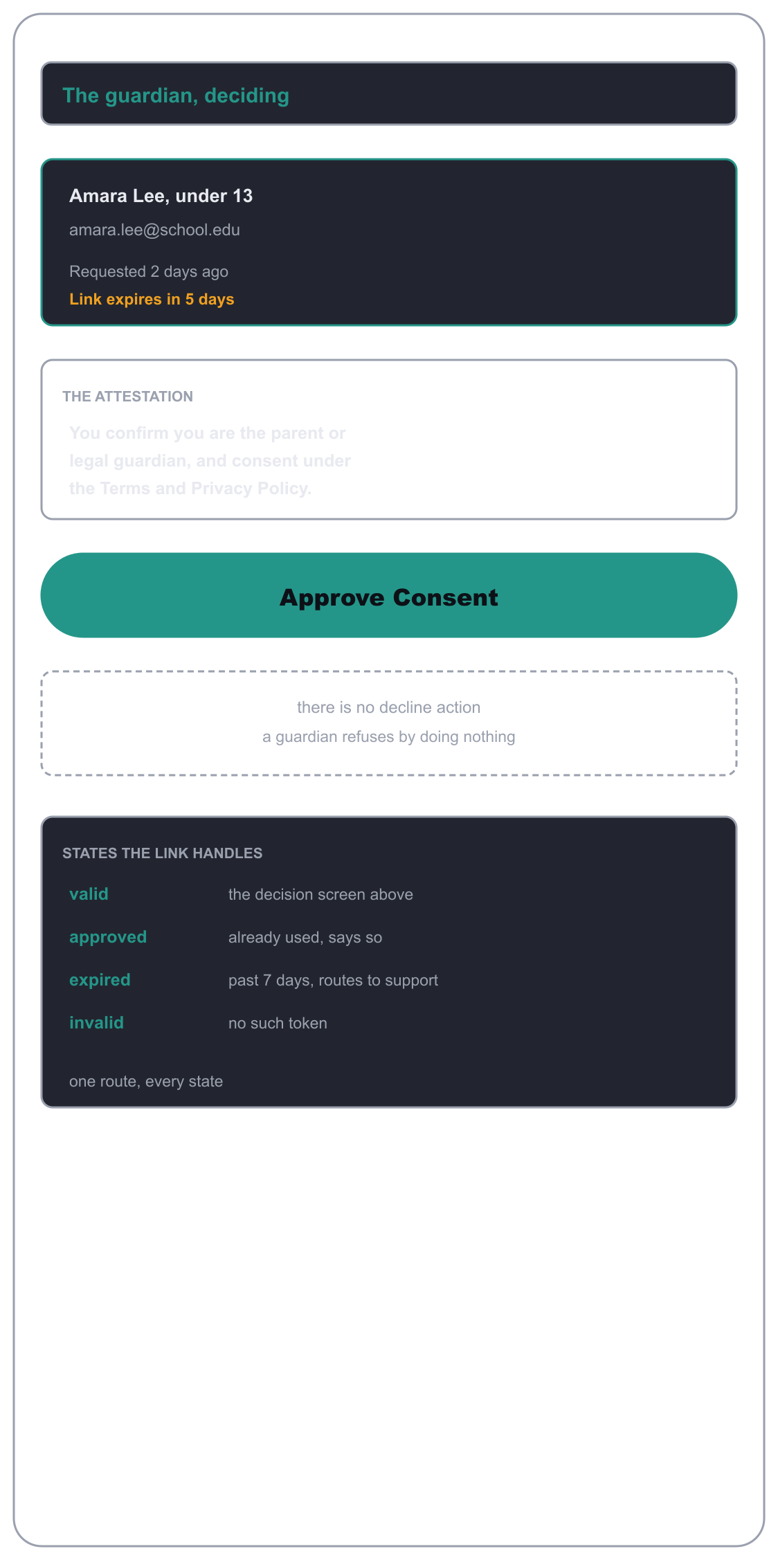 Age Gate & Parental Consent, low-fidelity wireframe 2