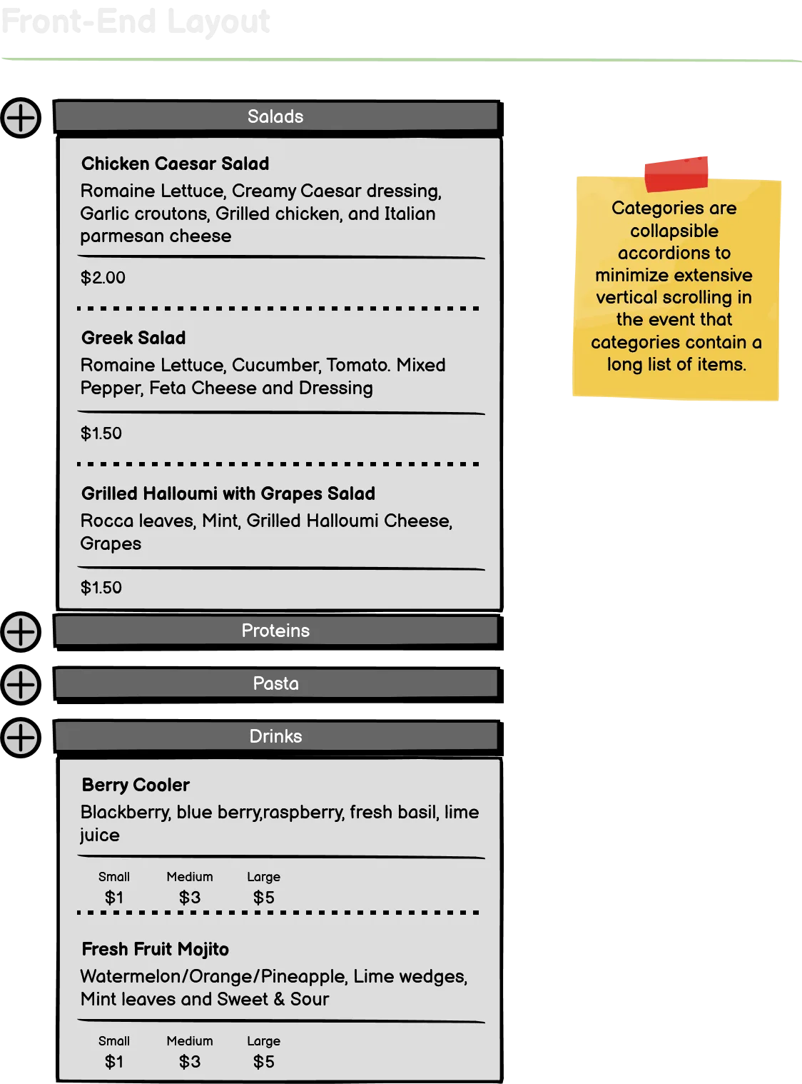Food/Beverage Menu Creator, low-fidelity wireframe 2