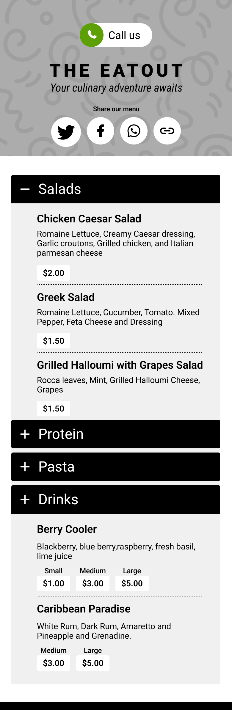 Food/Beverage Menu Creator, final visual design
