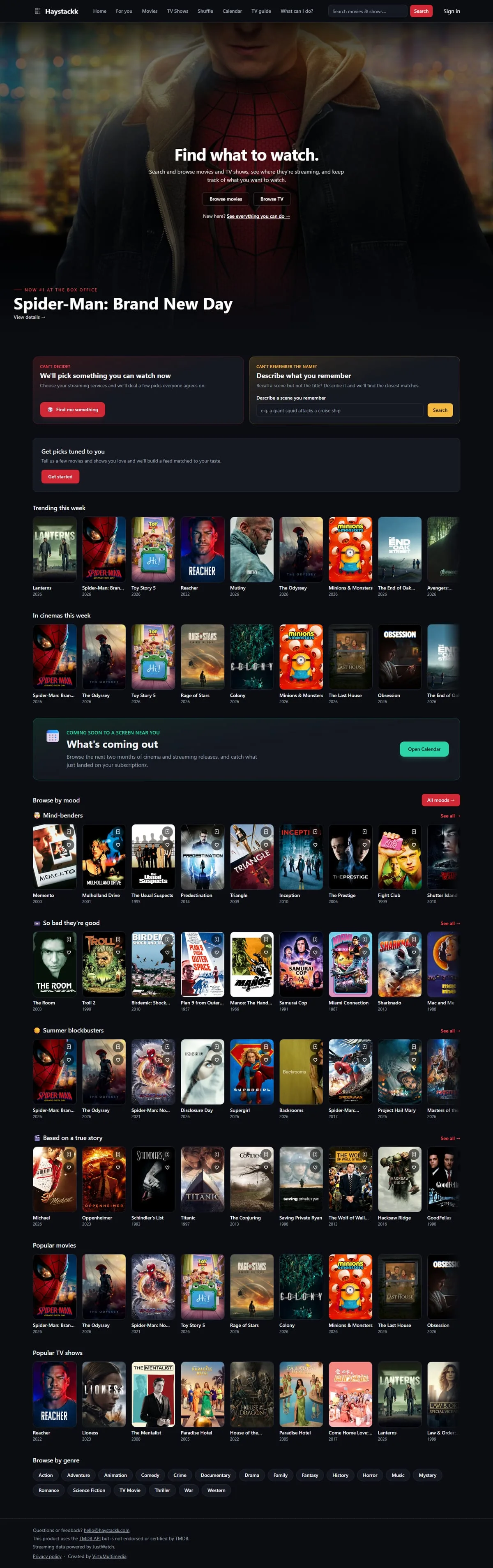 Full-page screenshot of the Haystackk website