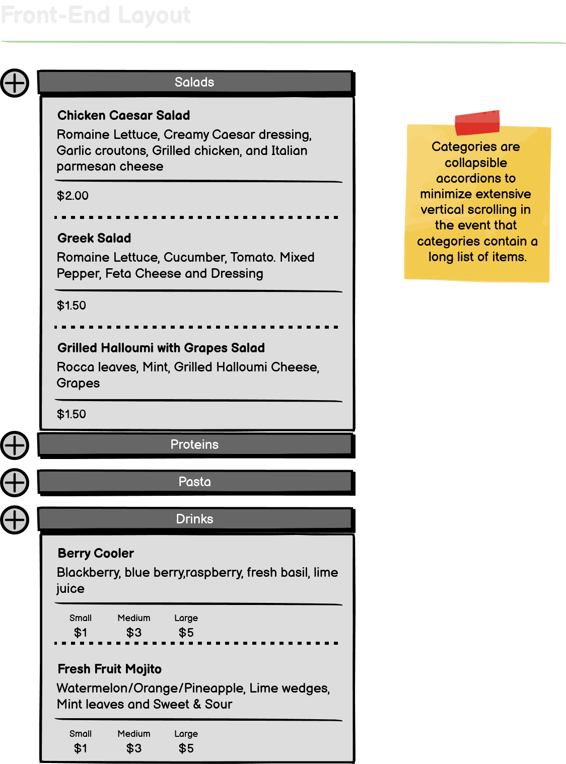 Food/Beverage Menu Creator, low-fidelity wireframe 2