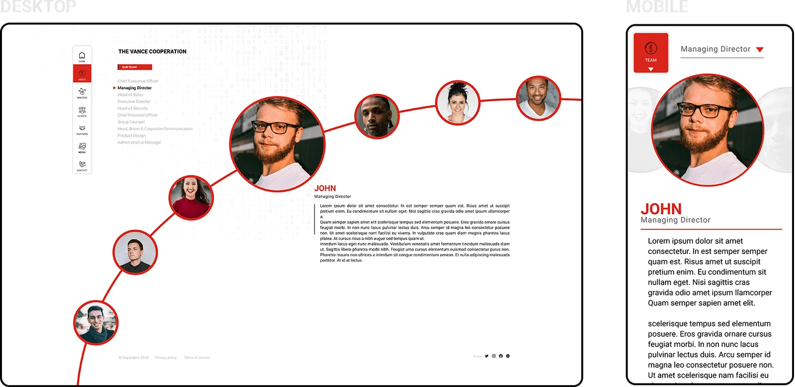 Team Concept Design Page, composite desktop and mobile mockup